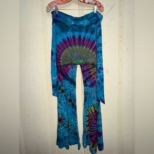 The Pyramid Collection Multi Color Tie Dye Skirted Flare Pants Trippy Hippie